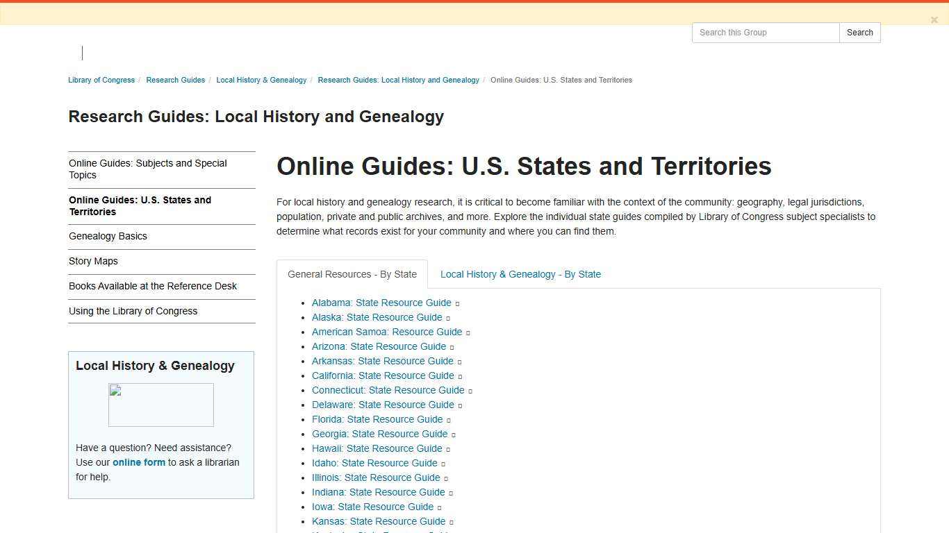 Online Guides: U.S. States and Territories - Research Guides: Local History and Genealogy - Research Guides at Library of Congress