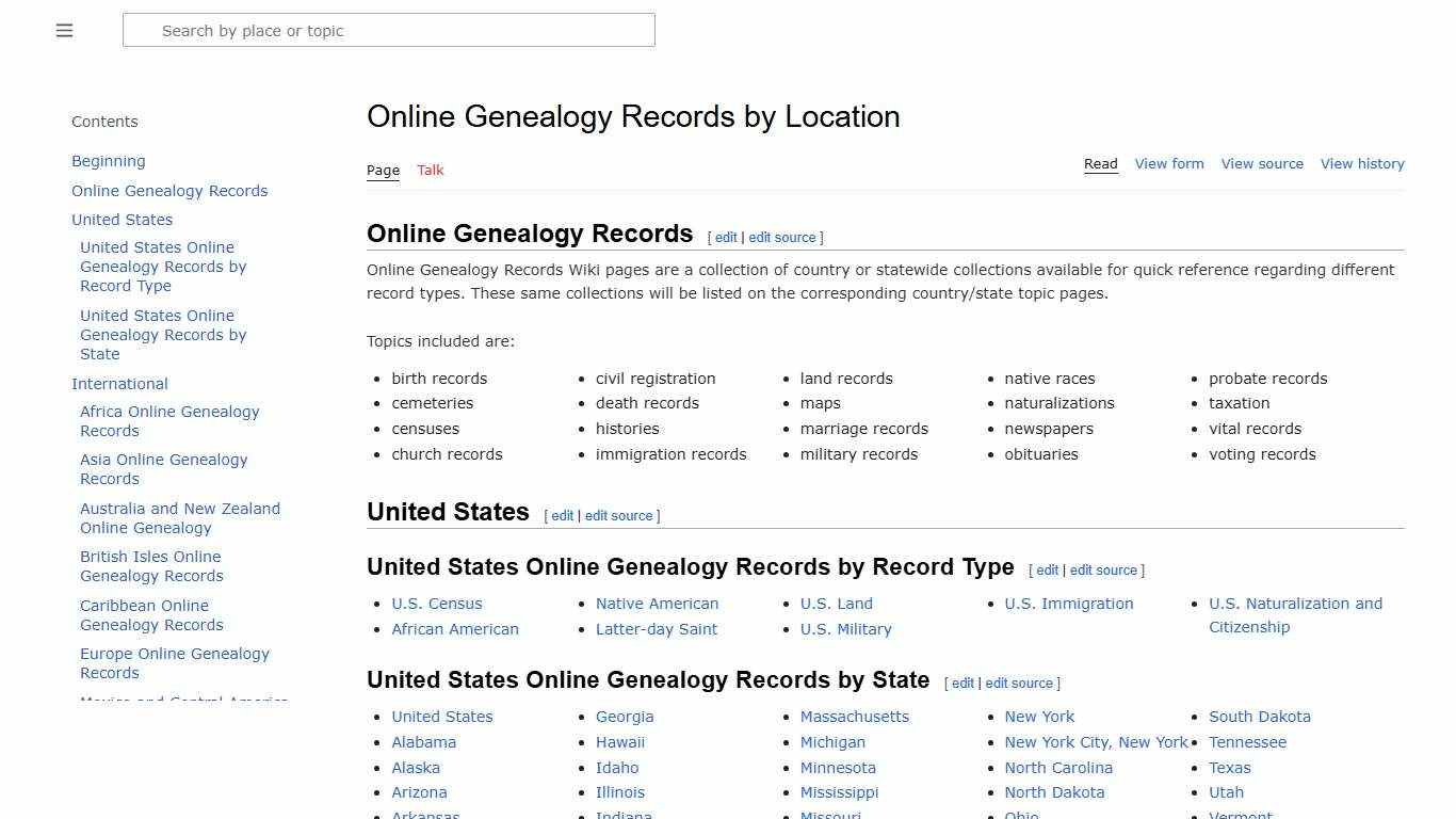 Online Genealogy Records by Location • FamilySearch